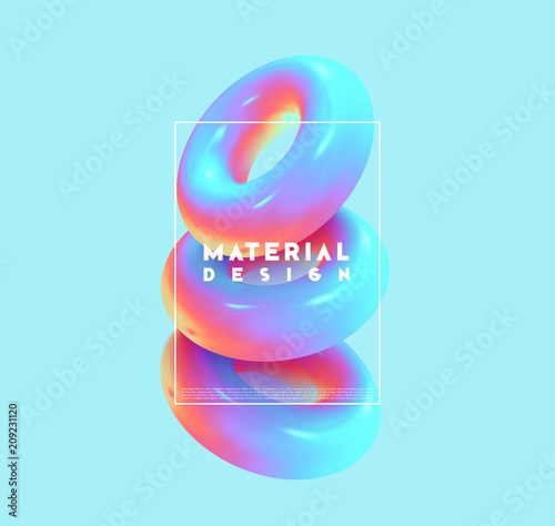 Minimal abstract art with geometric shapes, stylish background with 3d elements torus. Fashion poster, banner, design card vector illustration