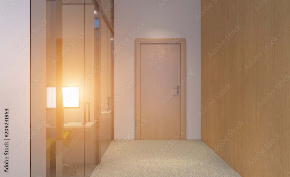 Modern office Cabinet. 3D rendering. Sunset Modern office Cabinet. 3D rendering. Sunset