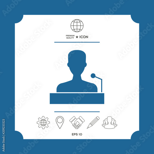 Speaker, orator speaking from tribune icon