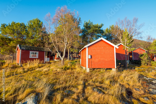 Norwegian red houses in fishing village, Norway photo