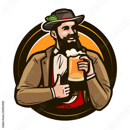 Beer, brewery, pub logo or label. Oktoberfest emblem. Vector illustration