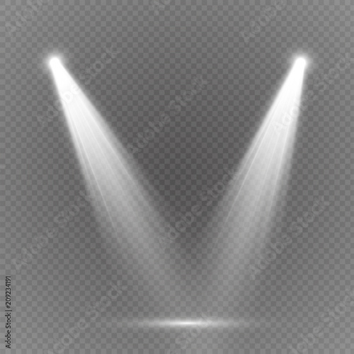 Vector light sources, concert lighting, set. Concert spotlight illuminated spotlights for web design illustration