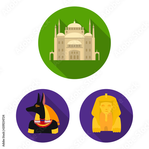 Ancient Egypt flat icons in set collection for design. The reign of Pharaoh vector symbol stock web illustration.