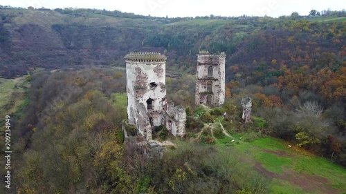 Aerial view of the ruins of the Chervonohrad Castle. Ukraine
 photo