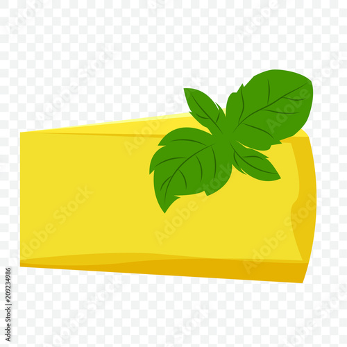 Illustration eines Stück Käse mit Basilikum