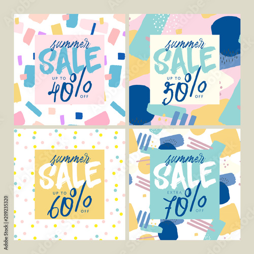 Summer sale. Set of social media banners. Vector illustrations for website and mobile website banners, email and newsletter designs, ads, marketing material.