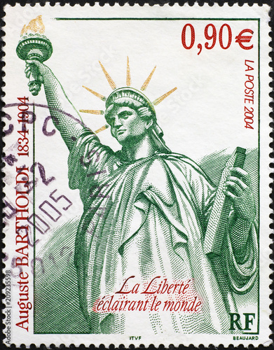 Statue of Liberty on french postage stamp
