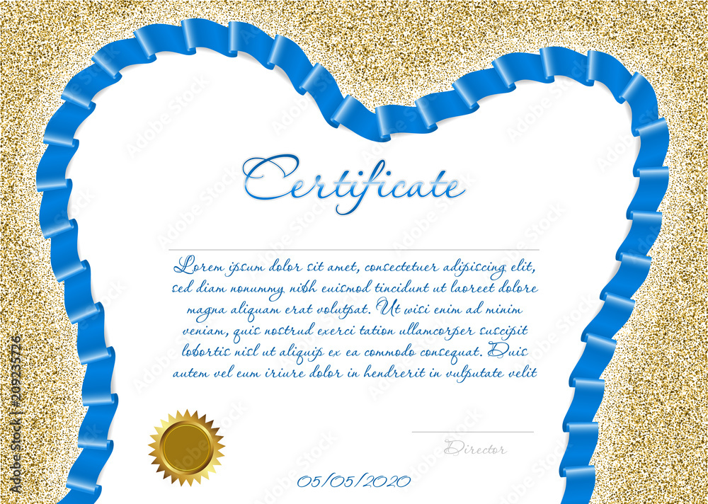 Certificate or diploma for a dental clinic with a blue colored ribbon ...