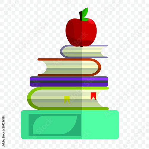 Illustration von liegenden Büchern mit einem Apfel oben drauf