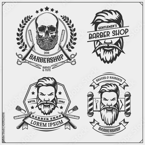Set of vintage Barber shop labels, badges, emblems and design elements.