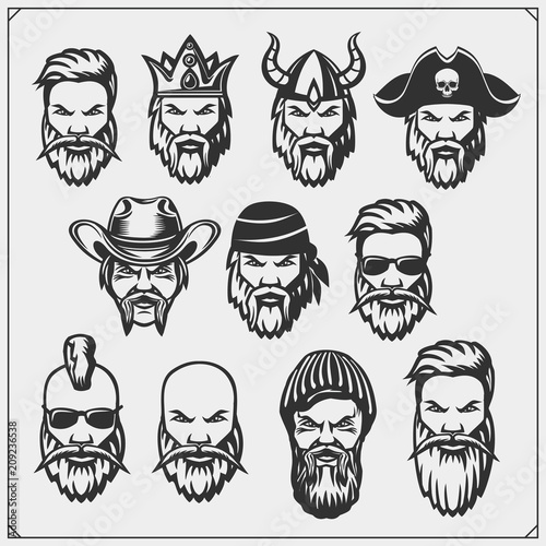 Vector set of characters. Hipsters, pirate, lamberjack, king, viking, sheriff.