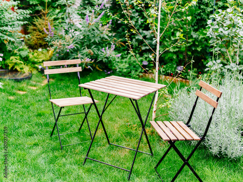 Table And Chairs In Small Green Intimate Garden