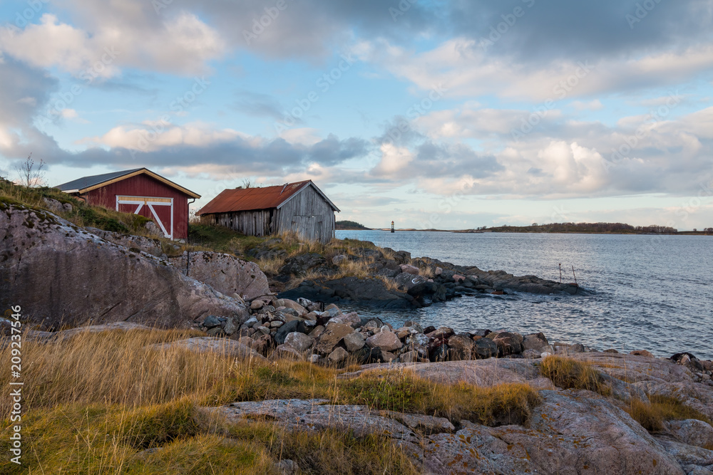 Norwegian red houses in fishing village, Norway