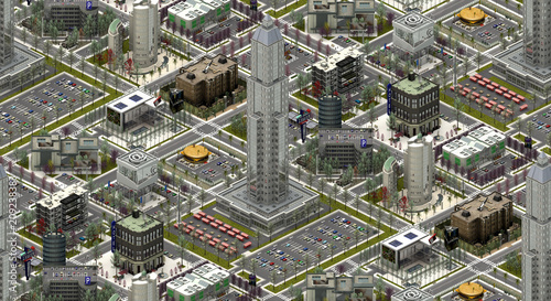 Isometric city buildings, modern urbanscape. 3D rendering photo