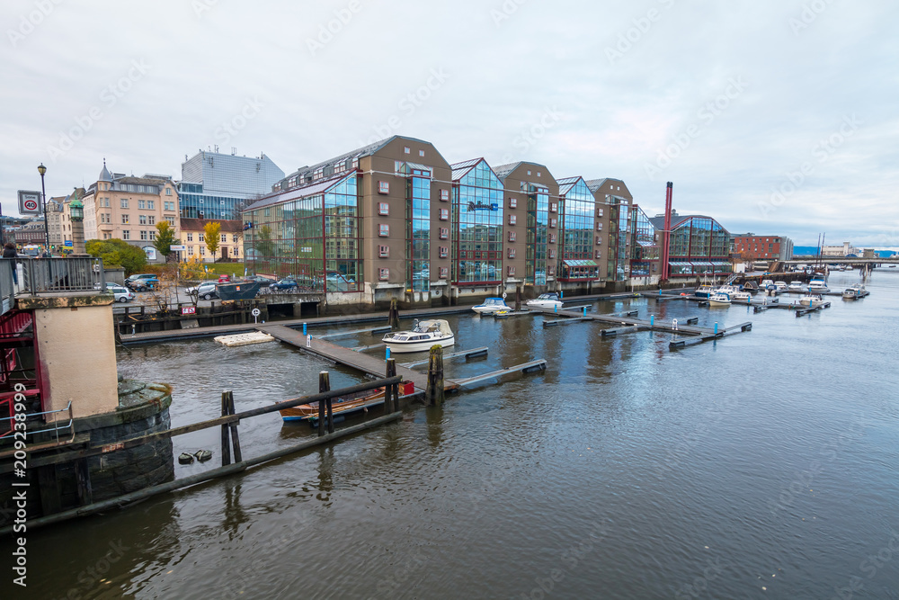 View of the marina and port in Bodo at evening. Norway. Skyline of city. View of the marina and port in Bodo at evening. Norway. Skyline of city.