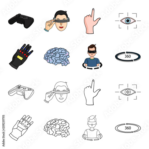 Technology, innovation, man, complemented .Virtual reality set collection icons in cartoon,outline style vector symbol stock illustration web.