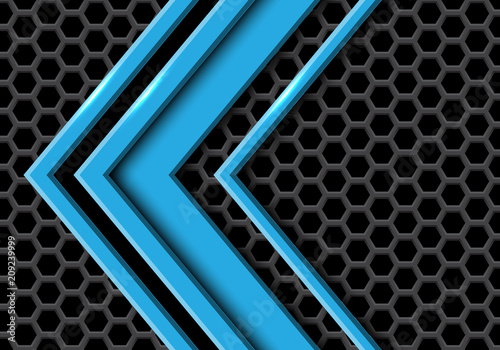 Abstract blue arrow overlap on hexagon mesh design modern futuristic background vector illustration.