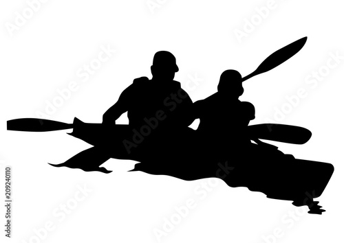 Sports kayak with athletes on a white background