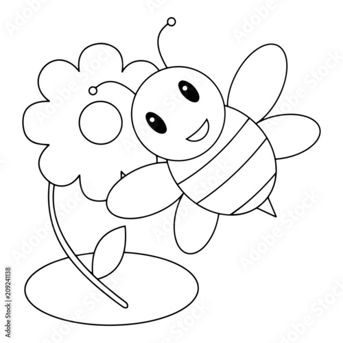 Bee cartoon illustration isolated on white background for children color book