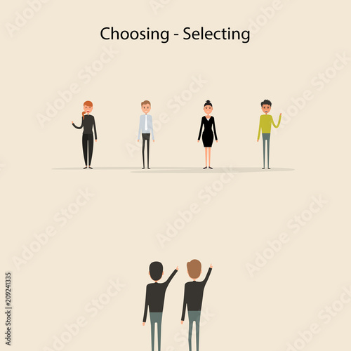 Businesspeople selecting & Boss hands cartoon character.Selecting or Choosing concept.Acknowledgement & Business compliment concept.Success & Achievement concept.Vector illustration