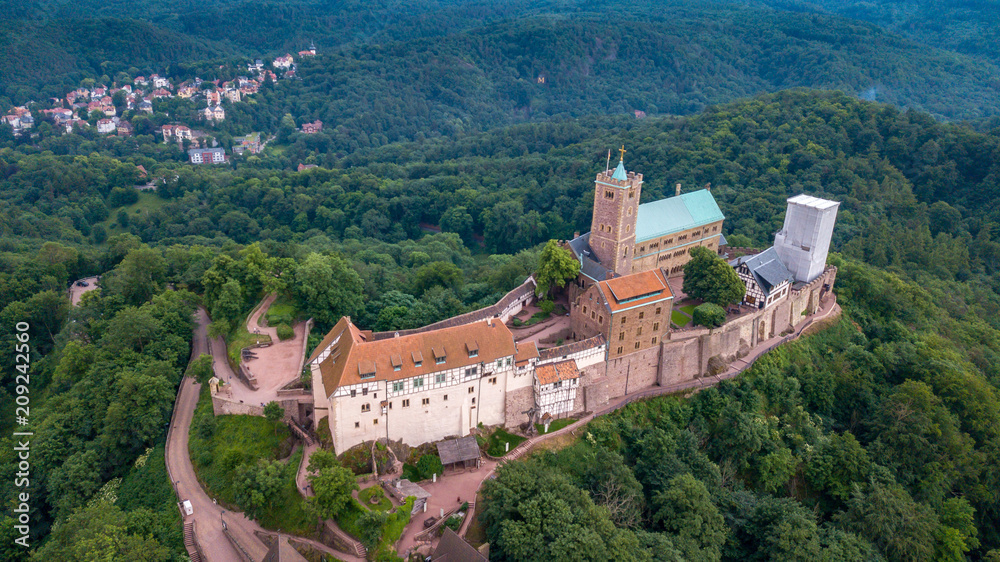 Fototapeta premium aerial view of the Wartburg Thuringia Eisenach Germany