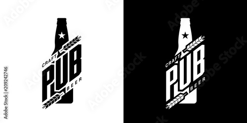 Modern craft beer drink isolated vector logo sign for brewery, pub, brewhouse or bar.
Premium quality bottle logotype tee print badge illustration. Brewing fest fashion t-shirt emblem design set.