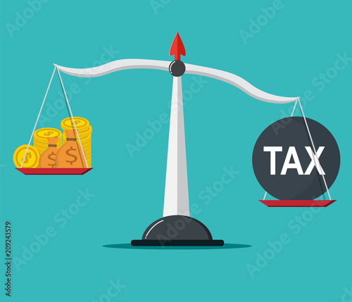 Scale with money and taxes. Vector illustration.