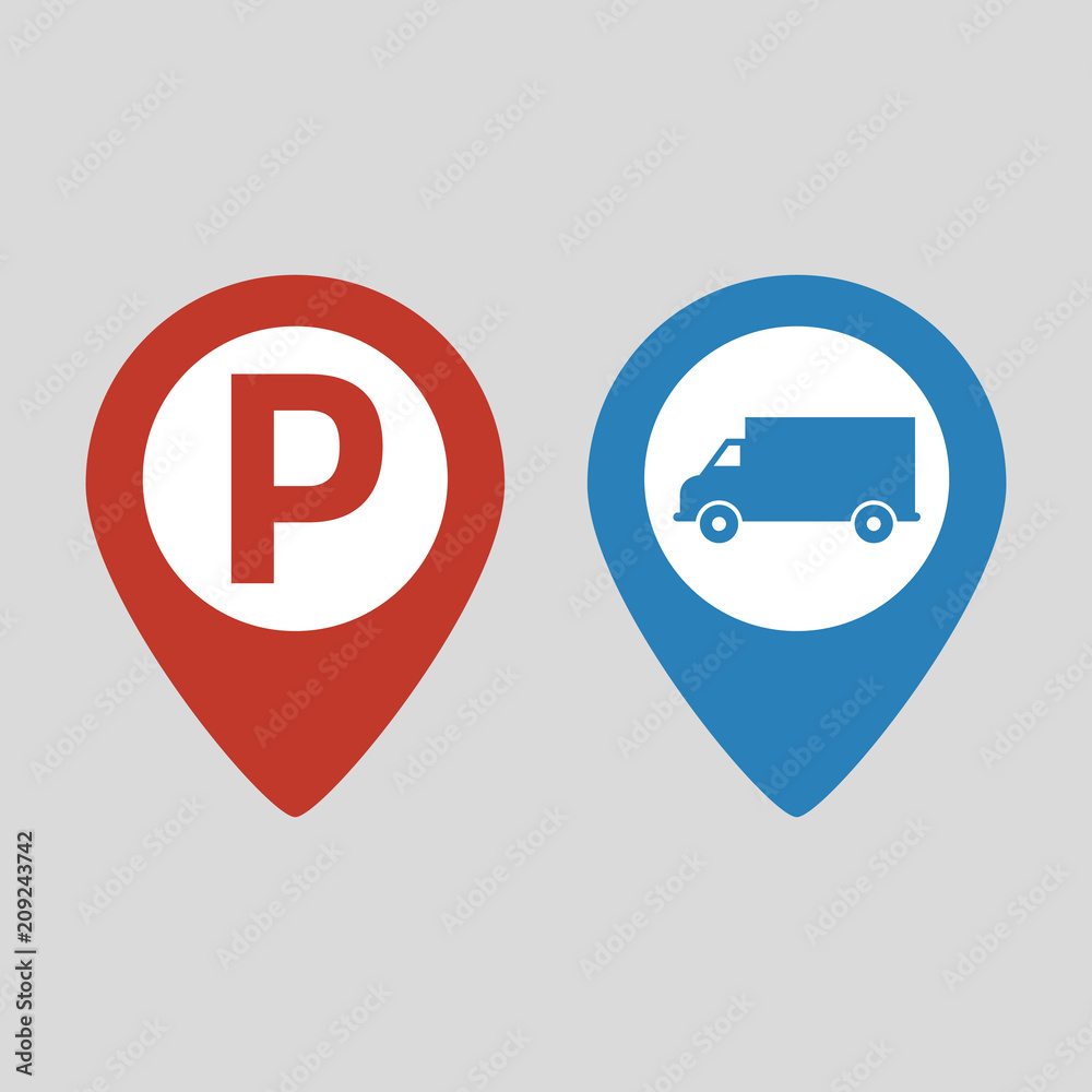 Map Pointer with truck parking icon. Map Pointer with truck parking icon.