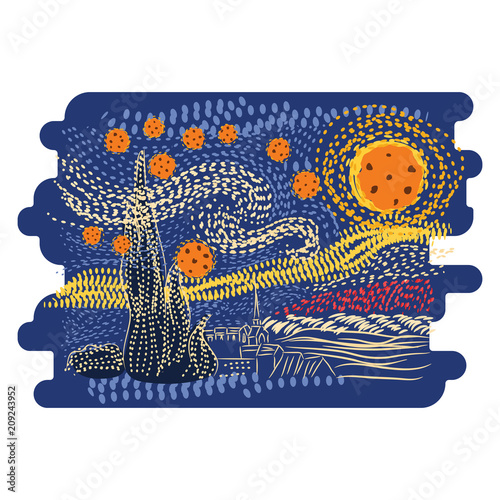 Starry night Van Gogh art style vector.