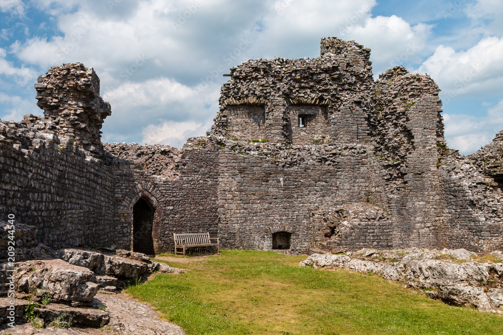 Inside the courtyard and walls of a ruined medieval castle (Carreg Cennen Castle)