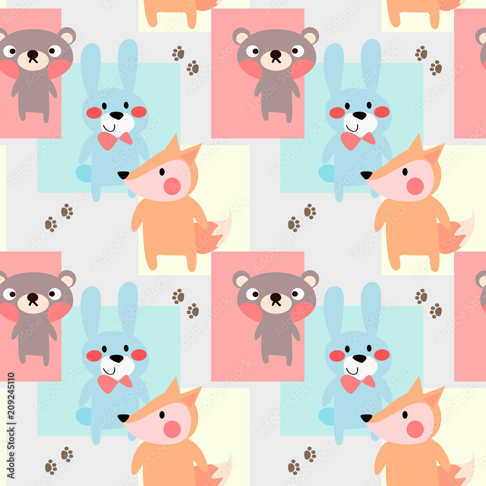 Cute baby woodland animals seamless pattern vector