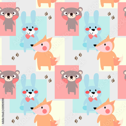 Cute baby woodland animals seamless pattern vector