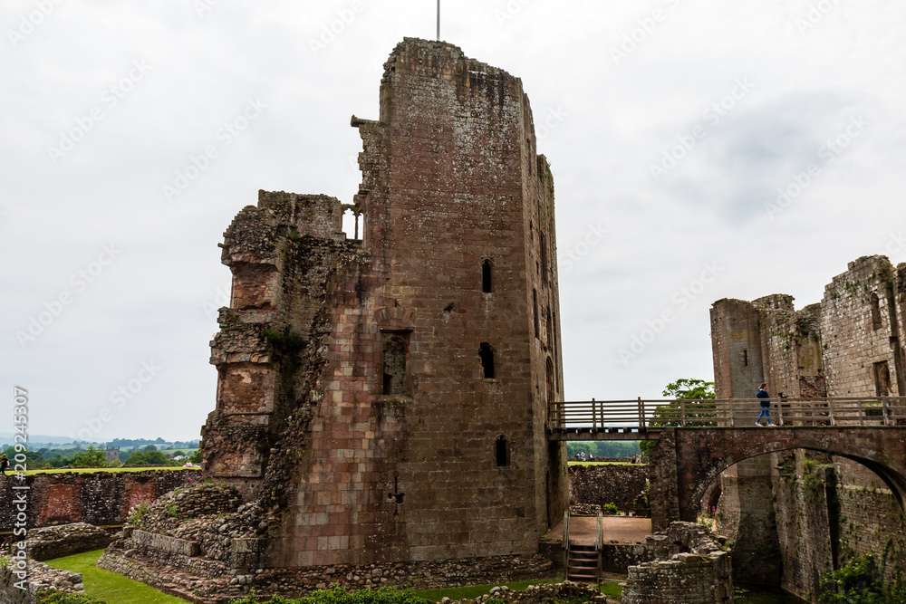 The ruins of an ancient medival castle (Raglan Castle, Wales)