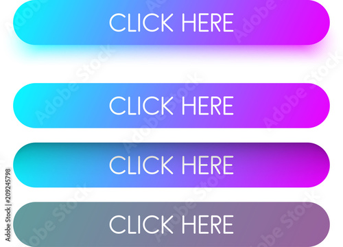 Bright spectrum click here buttons isolated on white.