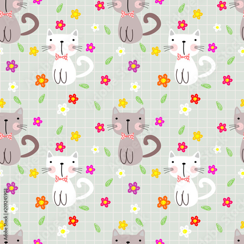 Cute cat seamless pattern