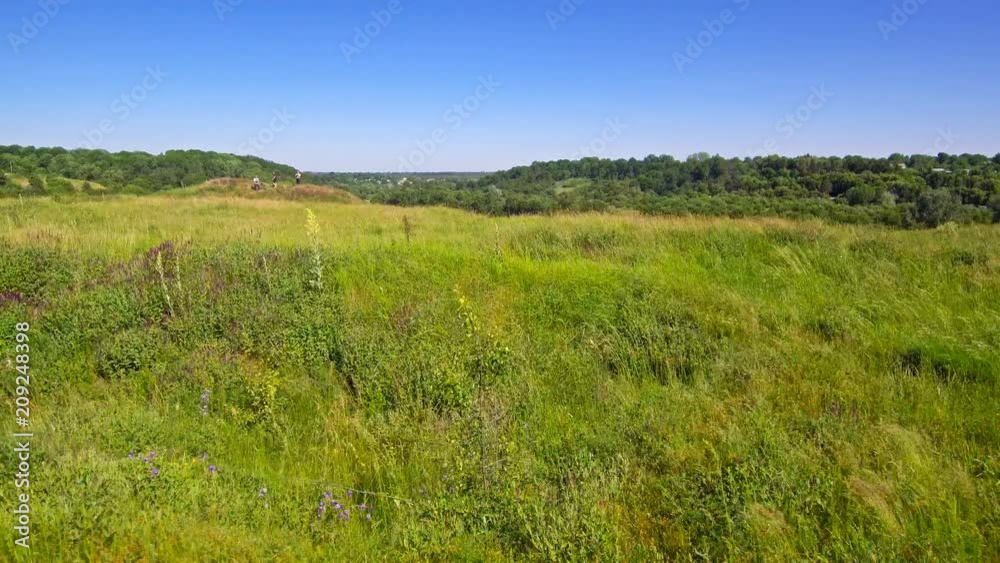 a beautiful summer landscape the drone flies out for a halm opening the view of the river a beautiful summer landscape the drone flies out for a halm opening the view of the river