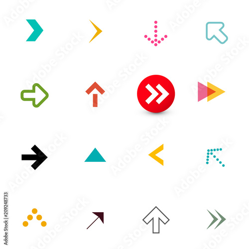 Arrow. Colorful Flat Arrows Icons Set for App Isolated on White Background. Vector Navigation Items Design.