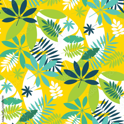 Simple green tropical leaves design seamless pattern