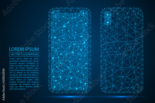 Abstract a new smart phone, consisting of 3D triangles, lines, points and connections. Vector illustration of EPS 10.