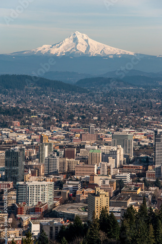 View of Mount Hood and Portland in Oregon