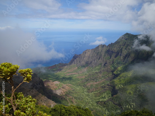 Kalalau lookout view on the valley in Kauai island