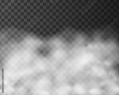 Realistic illustration of smoke or clouds, isolated on transparent background