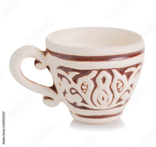 Coffee clay cup on a white background isolation