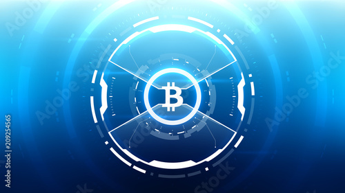 Bitcoin cryprocurrency futuristic vector illustration for background, HUD, graphical user interface, banner, business and finance infographics and more. Worldwide digital money blockchain system