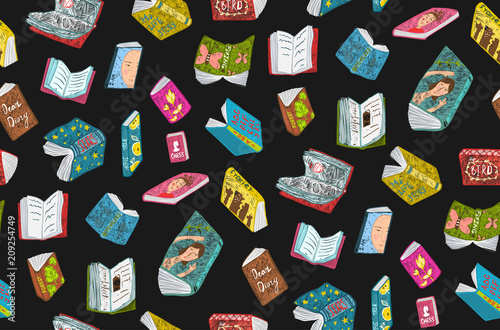 Colored Open Books Seamless Pattern Design