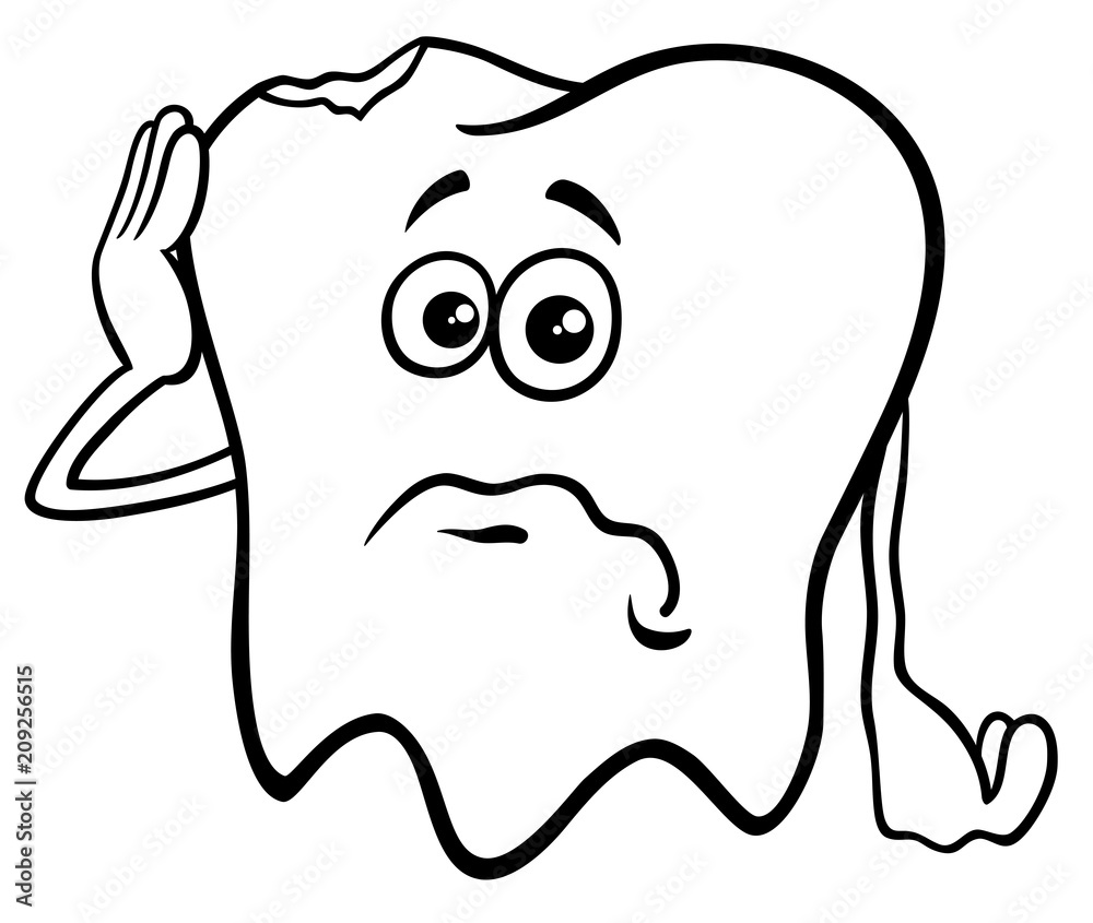 tooth cartoon character with cavity color book tooth cartoon character with cavity color book