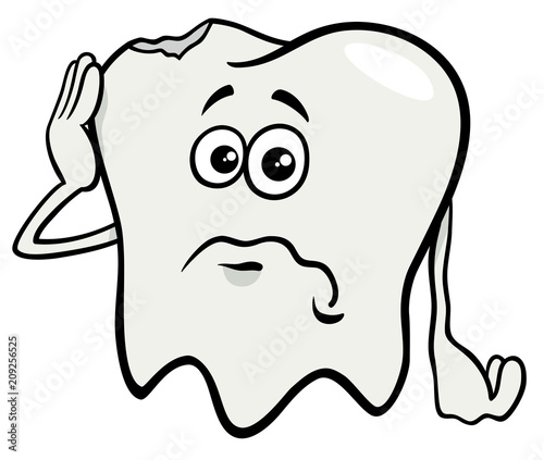 sad tooth cartoon character with cavity