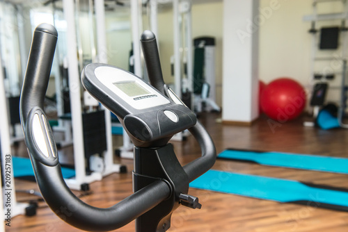 Close up equipment for rehabilitation in interior of physiotherapy clinic. Physical therapy center. Selective focus, copy space