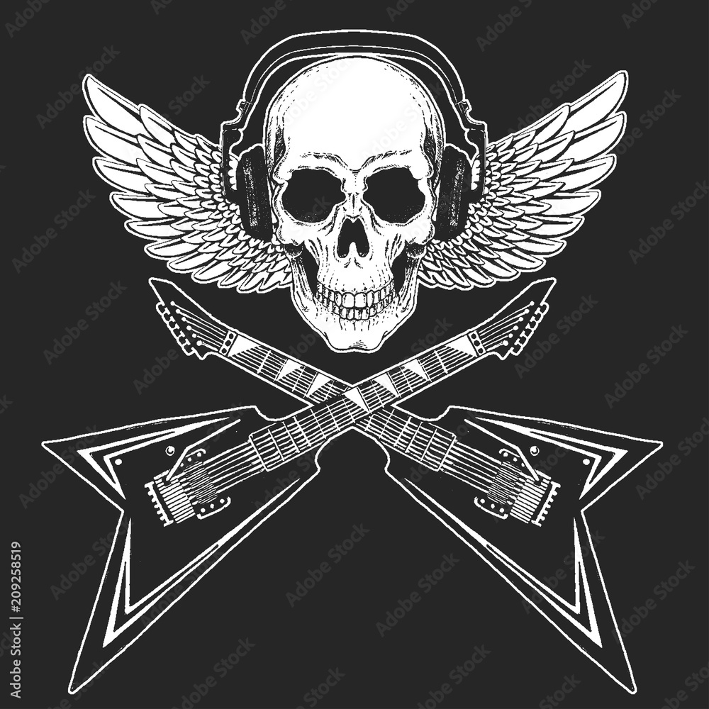 music skull black and white clipart