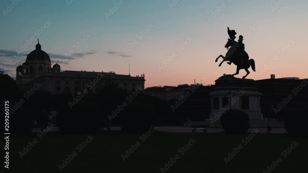Monument of Archduke Charles in the foreground, Museum of Natural History on the left, sky glowing in the eveing sun. Monument of Archduke Charles in the foreground, Museum of Natural History on the left, sky glowing in the eveing sun.